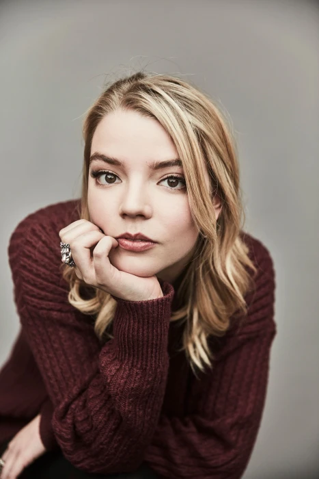 Anya Taylor Joy women actress blonde sweater simple background