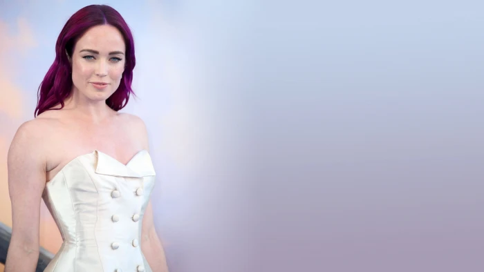 Caity Lotz actress simple background redhead dress women 2k