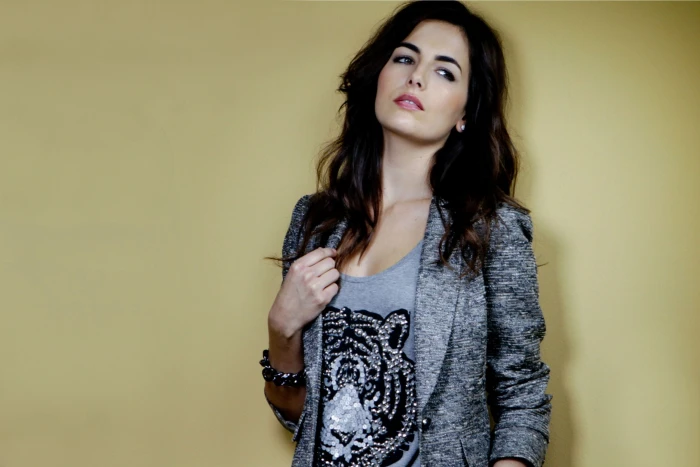 Camilla Belle In Bobstore Magazine women's gray coat Female celebrities 2k