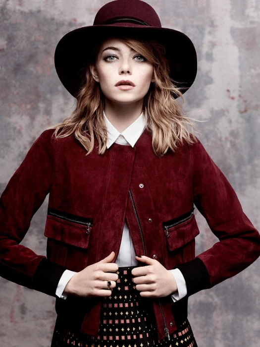Emma Stone actress hat women celebrity clothing red one person 45
