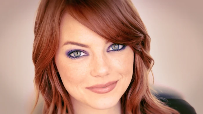 Emma Stone green eyes redhead women face makeup portrait 2k