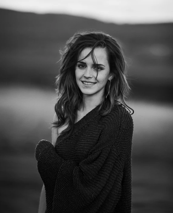 Emma Watson monochrome smiling women celebrity actress