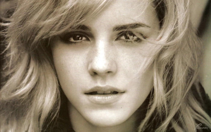 Emma Watson sepia women actress face portrait freckles