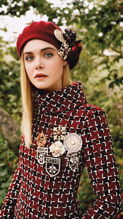 Elle Fanning women's red black and white long sleeved top