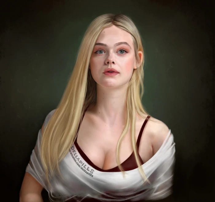 Elle Fanning DellaPills blonde actress painting Julio Cesar