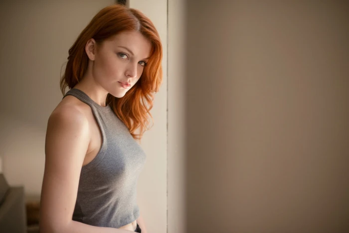 Elyse DuFour women actress redhead long hair indoors