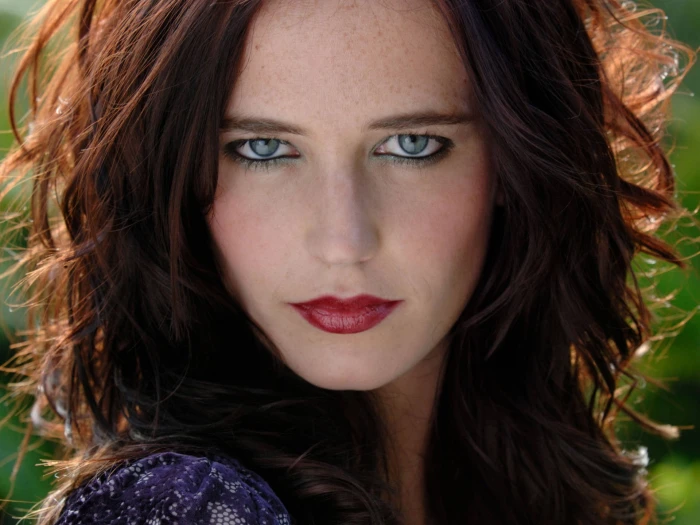 Eva Green actress face makeup red lipstick women portrait