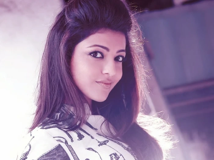 Gorgeous Kajal Agarwal women's white and black top Female Celebrities