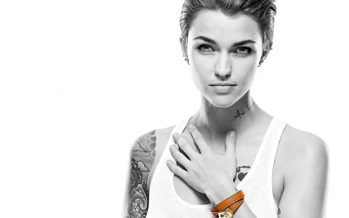 grayscale photo of woman portrait Ruby Rose actress Orange Is the New Black