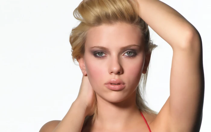 face actress blonde simple background portrait Scarlett Johansson