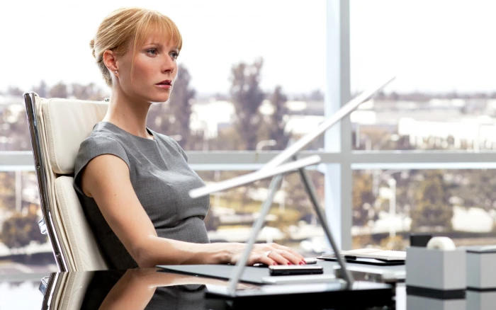 Gwyneth Paltrow women actress blonde bangs dress Pepper Potts