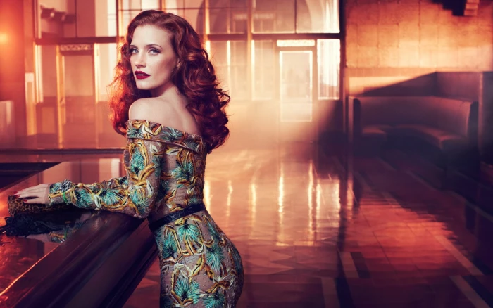 Jessica Chastain women redhead actress red lipstick dress 2k