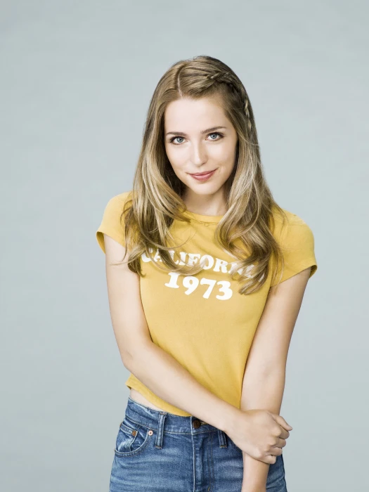 Jessica Rothe women actress blue eyes long hair simple background