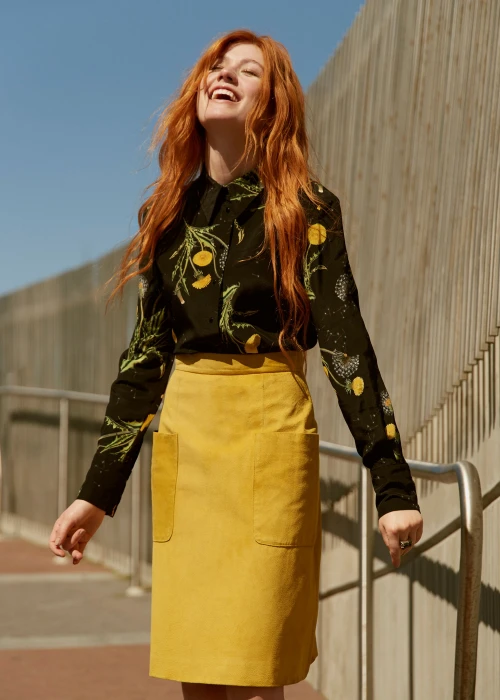 Katherine Mcnamara women actress redhead laughing outdoors