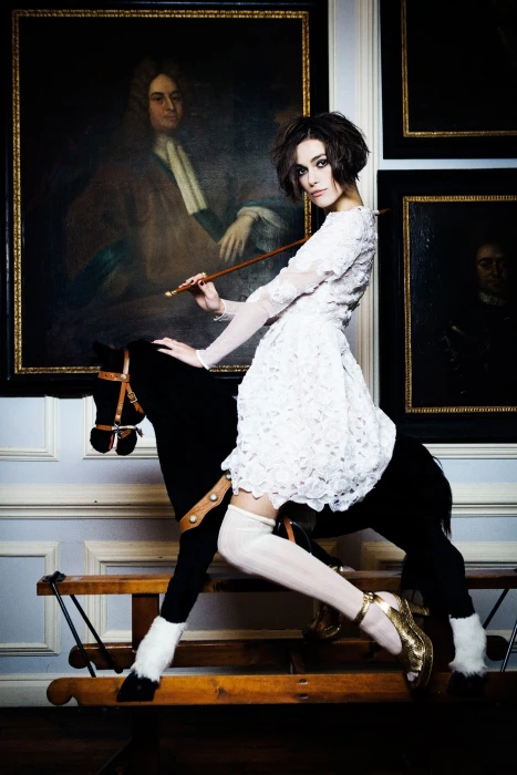Keira Knightley brunette women actress painting knee highs