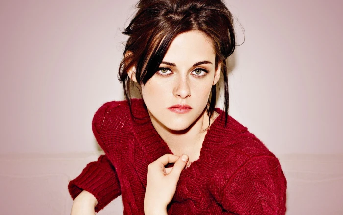 Kristen Stewart green eyes brunette women face portrait 2k