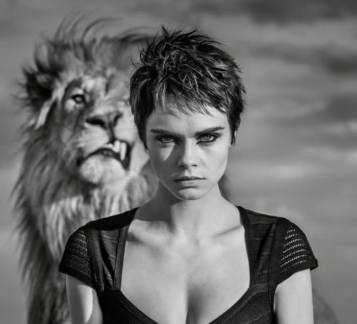 Models Cara Delevingne Actress English Lion Monochrome 2k 4k 5k
