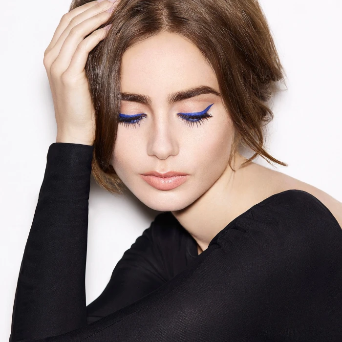 Lily Collins women actress brunette eyeliner long eyelashes