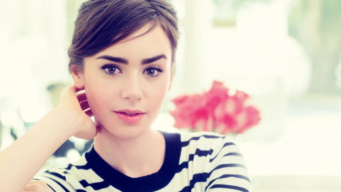 Lily Collins women brunette actress celebrity portrait 2k