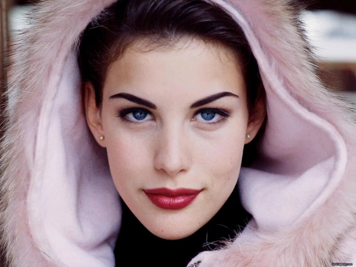 Liv Tyler women blue eyes brunette face portrait red lipstick