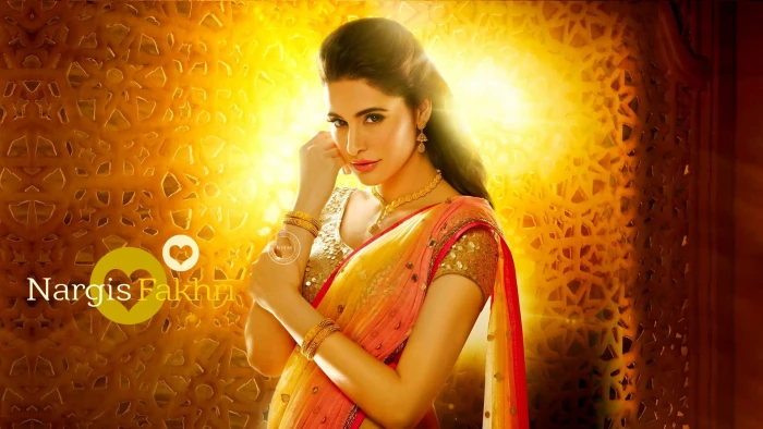 Nargis Fakhri In Orange Saree female celebrities bollywood