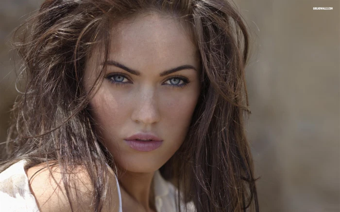 Megan Fox blue eyes model actress juicy lips women portrait