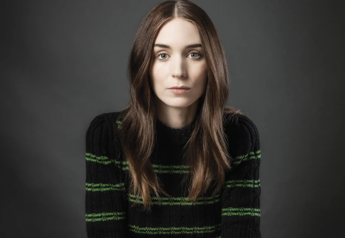 Rooney Mara actress brunette green eyes pink lipstick sweater