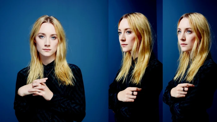 Saoirse Ronan actress women collage blue background eyes