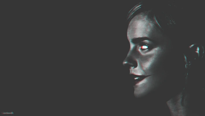 women actress Emma Watson monochrome headshot one person