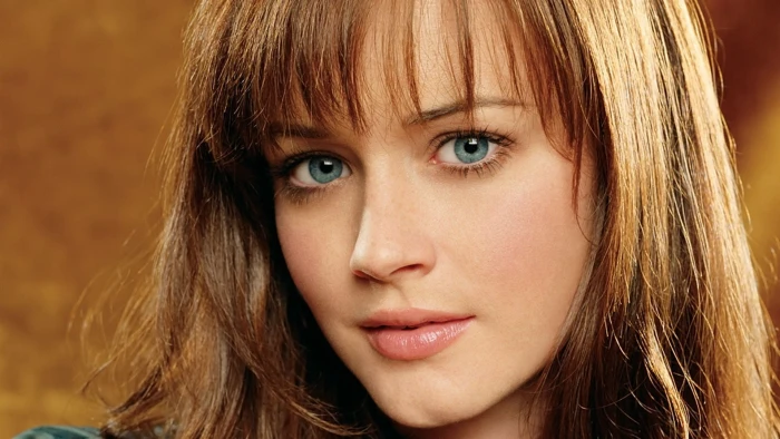 women blue eyes brunette face closeup Alexis Bledel celebrity