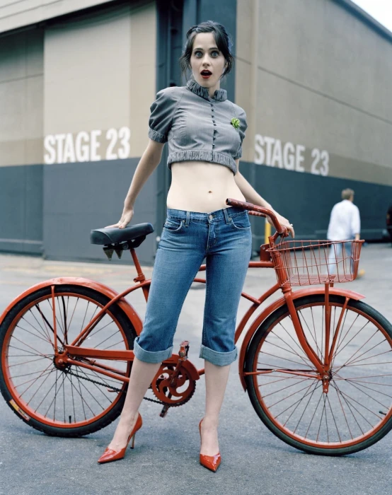 women jeans bike actress zooey deschanel high heels tagnotallowedtoosubjective wallpape People Actresses HD Art