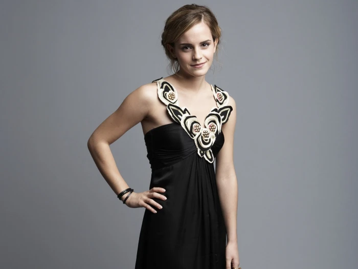women Emma Watson actress brunette smiling black dress