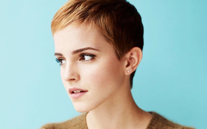 women Emma Watson actress short hair headshot portrait