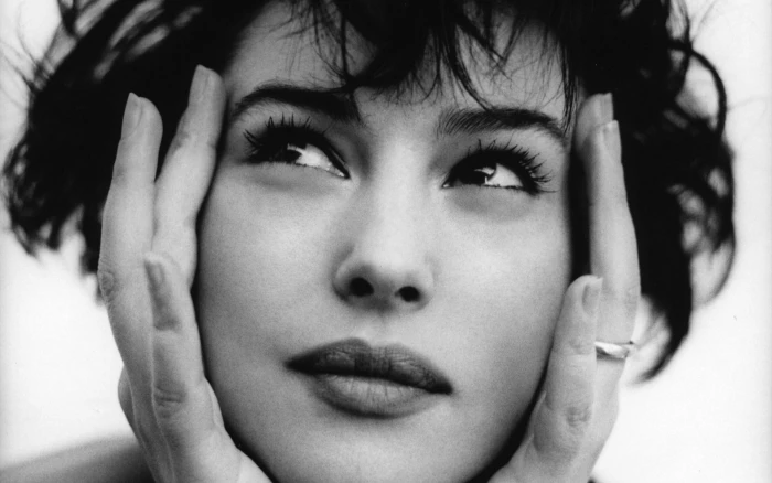 women monica bellucci actress models celebrity short hair grayscale faces People Actresses HD Art