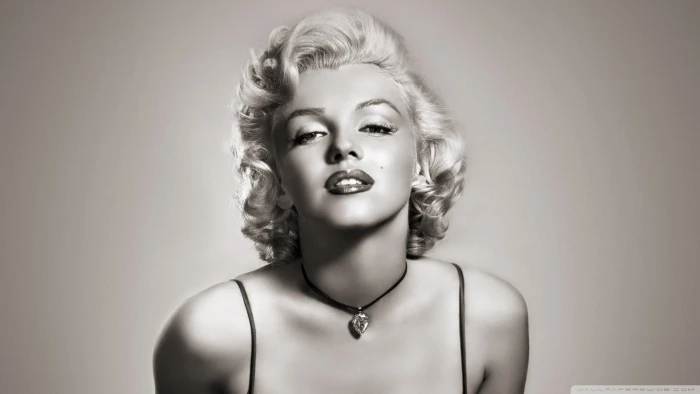 women Marilyn Monroe actress necklace monochrome face