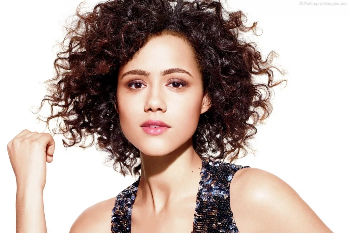 women model actress brunette curly hair brown eyes bare shoulders