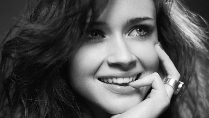 women rings monochrome smiling face Alexis Bledel actress
