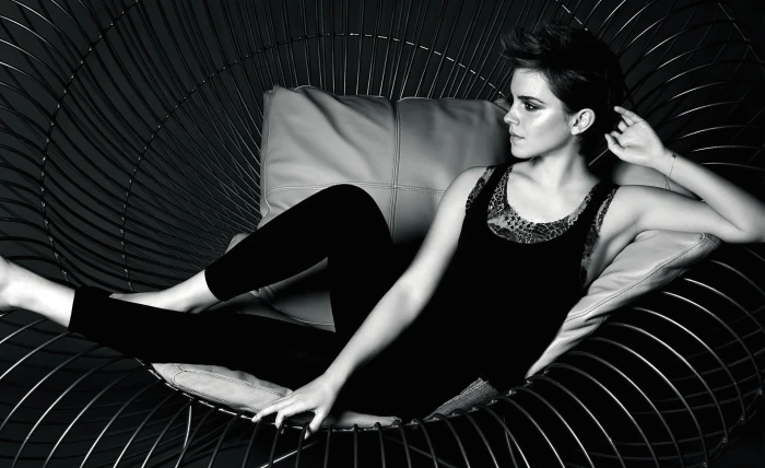 women's black tank top Emma Watson monochrome actress one person