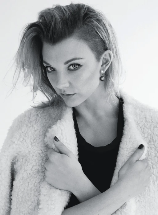 women's fur winter coat Natalie Dormer actress blonde looking at viewer