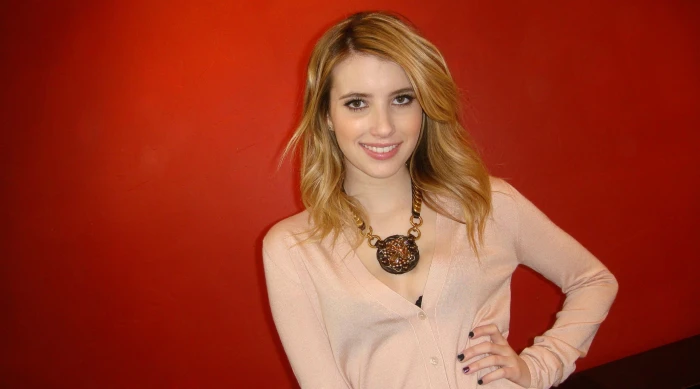 women's pink cardigan Emma Roberts actress simple background 79 2k