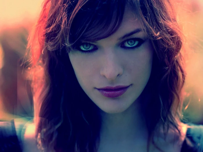 women's red lipstick Milla Jovovich eyes model actress looking at viewer