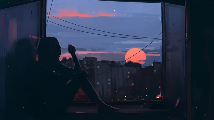 px Aenami artwork Barefoot cigarettes city Dark smoking sunset window women Women Indoors Nature Forests HD Art 2k