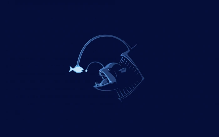 anglerfish illustration simple minimalism blue sea background 2k