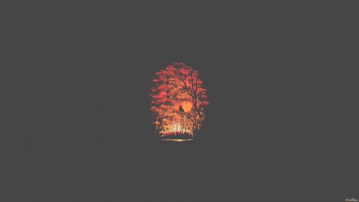 orange tree illustration red and brown pawinting simple 2k