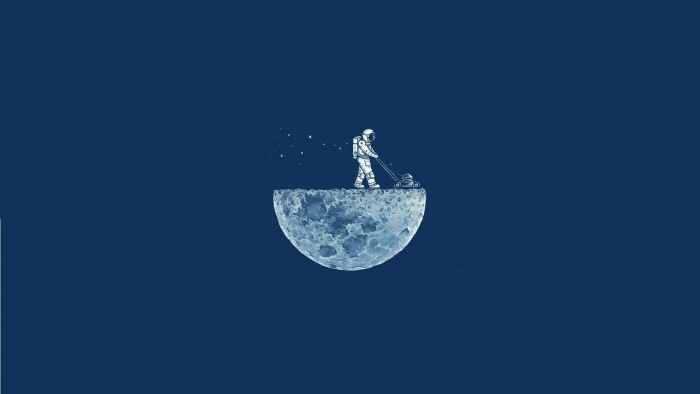 astronaut on moon illustration space minimalism blue background 2k