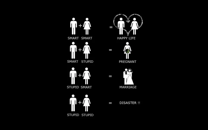 black background with text overlay humor minimalism men women 2k
