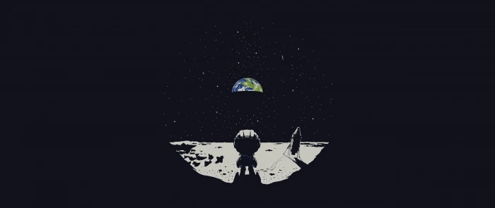 astronaut on outer space illustration ultrawide Moon Earth 2k