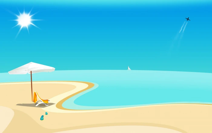 blue sea wallpaper beach sun sand vector illustration sky 2k