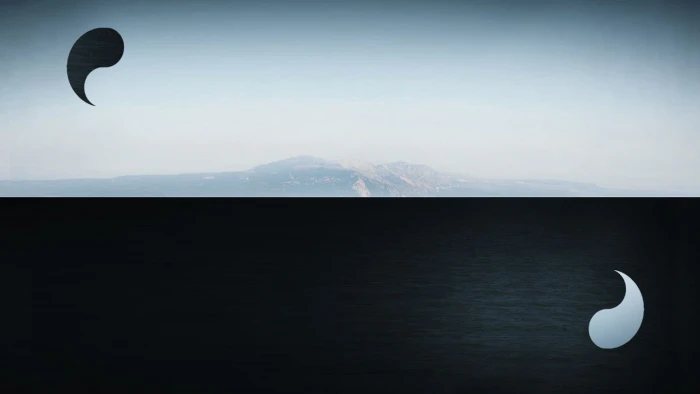 rectangular white wooden table top Yin and Yang nature mountain 2k