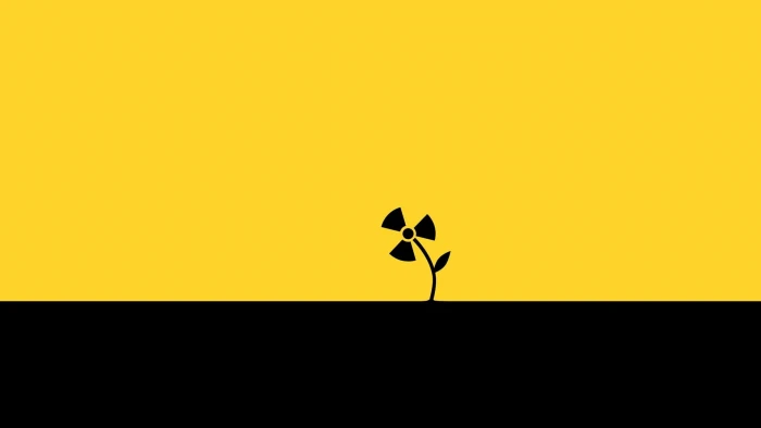 black and yellow biohazard logo digital art minimalism simple 2k